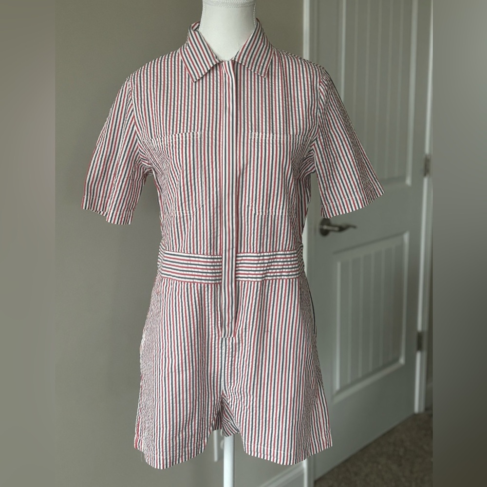BRIXTON MERSEY SHORT COVERALL Women’s. Small. Seersucker Stripe. Cotton Romper